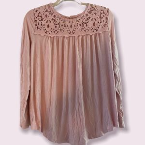 Philosophy Pink Long Sleeve Lace Neckline Top-Size Large